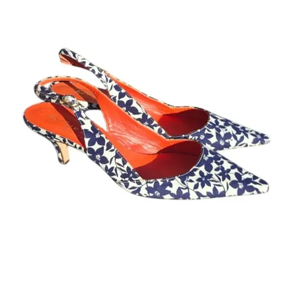 Blue Floral Kitten heel by Bettye Muller sz 37.5 - Picture 3 of 6